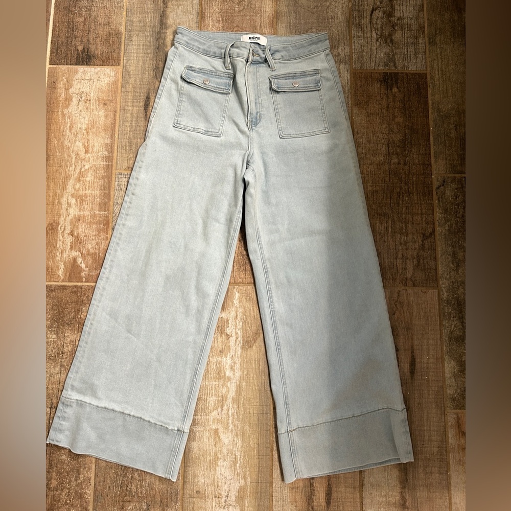 Mica Denim Wide Crop Jeans‎ Super High Rise Light Wash Pockets Size 29 - Picture 3 of 9